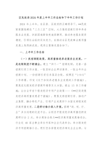 区民政局2024年度上半年工作总结和下半年工作计划