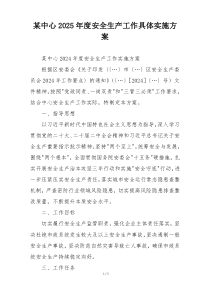 某中心2025年度安全生产工作具体实施方案