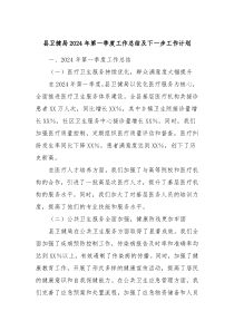 县卫健局2024年第一季度工作总结及下一步工作计划