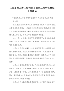 在某某市人才工作领导小组第二次全体会议上的讲话