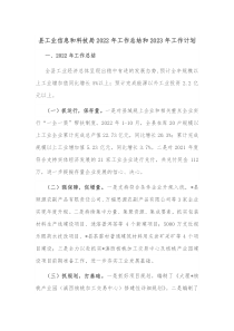 县工业信息和科技局2022年工作总结和2023年工作计划