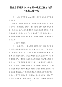 县应急管理局2025年第一季度工作总结及下季度工作计划