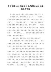 国企党委2025年党建工作总结和2025年党建工作计划