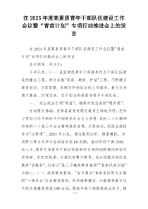 在2025年度高素质青年干部队伍建设工作会议暨“青苗计划”专项行动推进会上的发言