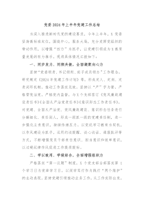 党委2024年上半年党建工作总结