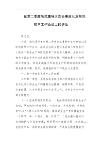 在第二季度防范重特大安全事故以及防汛抗旱工作会议上的讲话