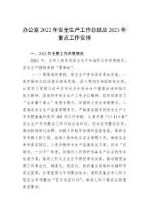 办公室20XX年安全生产工作总结及20XX年重点工作安排