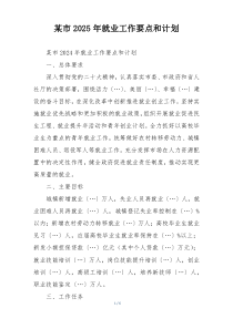 某市2025年就业工作要点和计划
