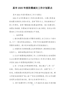 某市2025年度防震减灾工作计划要点
