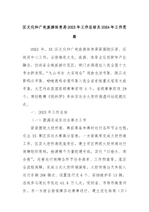 区文化和广电旅游体育局20XX年工作总结及2024年工作思路