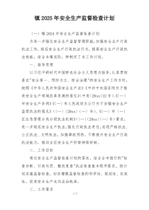 镇2025年安全生产监督检查计划