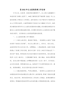 县20XX年公立医院党建工作总结