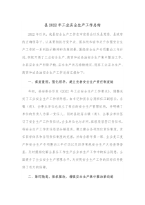 县20XX年工业安全生产工作总结