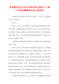 市党委书记在2025年传达学习党的二十届三中全会精神研讨会上的讲话