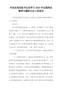 市发改局党组书记在学习2025年全国两会精神专题研讨会上的讲话