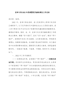 县审计局20XX年党建和党风廉政建设工作总结
