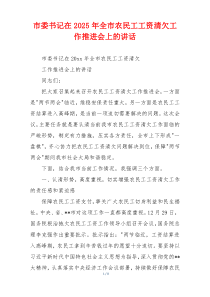 市委书记在2025年全市农民工工资清欠工作推进会上的讲话
