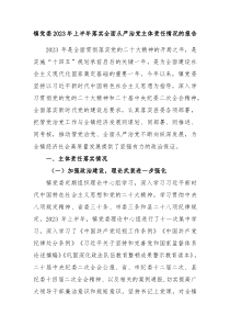 镇党委20XX年上半年落实全面从严治党主体责任情况的报告