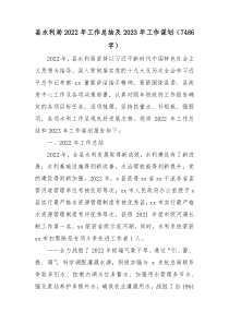 县水利局20XX年工作总结及20XX年工作谋划