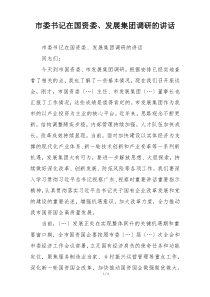 市委书记在国资委、发展集团调研的讲话