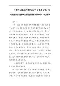 市委书记在坚持和落实两个毫不动摇促进民营经济健康发展高质量发展会议上的讲话
