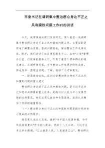 市委书记在调研集中整治群众身边不正之风和腐败问题工作时的讲话