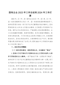 国有企业20XX年工作总结和2024年工作打算