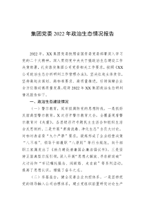 集团党委20XX年政治生态情况报告