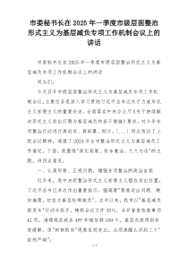 市委秘书长在2025年一季度市级层面整治形式主义为基层减负专项工作机制会议上的讲话