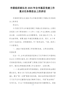 市委组织部长在2025年全市基层党建工作重点任务推进会上的讲话