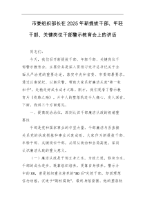 市委组织部长在2025年新提拔干部年轻干部关键岗位干部警示教育会上的讲话