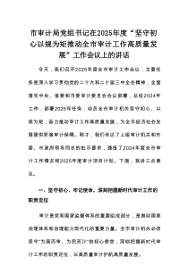 市审计局党组书记在2025年度“坚守初心 以规为矩 推动全市审计工作高质量发展”工作会议上的讲话
