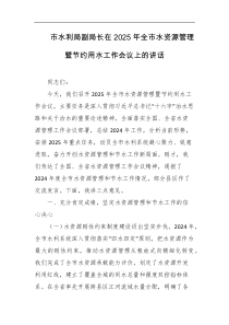 市水利局副局长在2025年全市水资源管理暨节约用水工作会议上的讲话