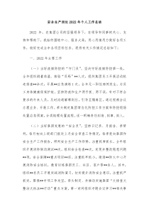 安全生产岗位20XX年个人工作总结