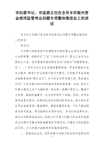 市纪委书记、市监委主任在全市乡村振兴资金使用监管突出问题专项整治推进会上的讲话