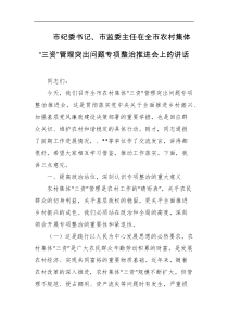 市纪委书记市监委主任在全市农村集体三资管理突出问题专项整治推进会上的讲话