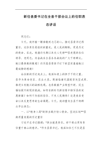新任县委书记在全县干部会议上的任职表态讲话