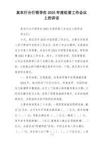 某农行分行领导在2025年度经营工作会议上的讲话