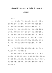 某市委书记在2025年市委社会工作会议上的讲话