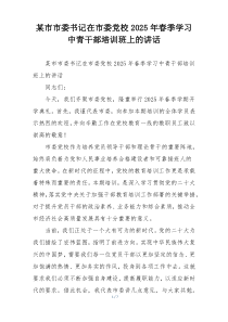 某市市委书记在市委党校2025年春季学习中青干部培训班上的讲话