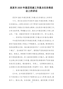 某某市2025年基层党建工作重点任务推进会上的讲话