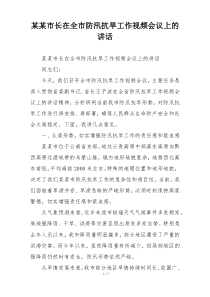 某某市长在全市防汛抗旱工作视频会议上的讲话