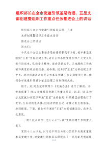 组织部长在全市党建引领基层治理、五星支部创建暨组织工作重点任务推进会上的讲话