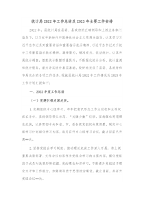 统计局20XX年工作总结及20XX年主要工作安排