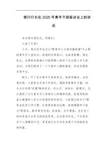 银行行长在2025年青年干部座谈会上的讲话