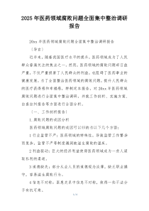 2025年医药领域腐败问题全面集中整治调研报告
