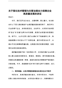 关于强化技术管理与灾害治理全力保障企业高质量发展的讲话