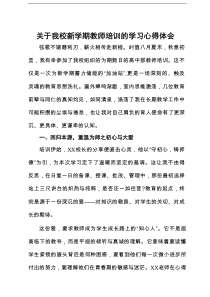 关于我校新学期教师培训的学习心得体会