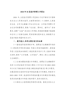 2024年XX县医疗管理工作要点