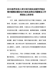 在县罚没收入审计和行政执法案件评查反馈问题整改暨涉企行政执法突出问题整治工作推进会上的讲话